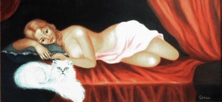 Nudo di donna con gatto 